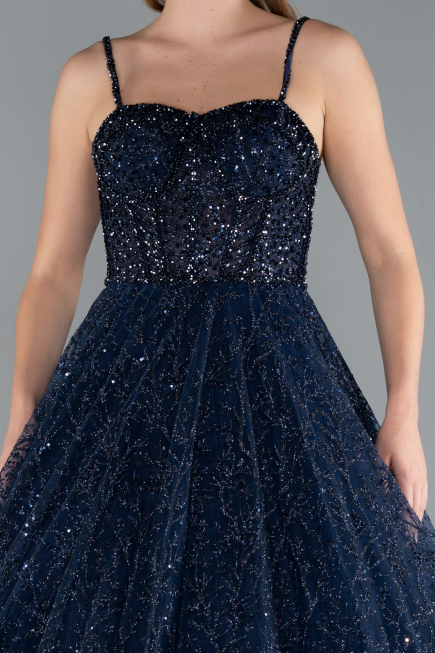 Navy Blue Scaly Long Evening Dress ABU3839