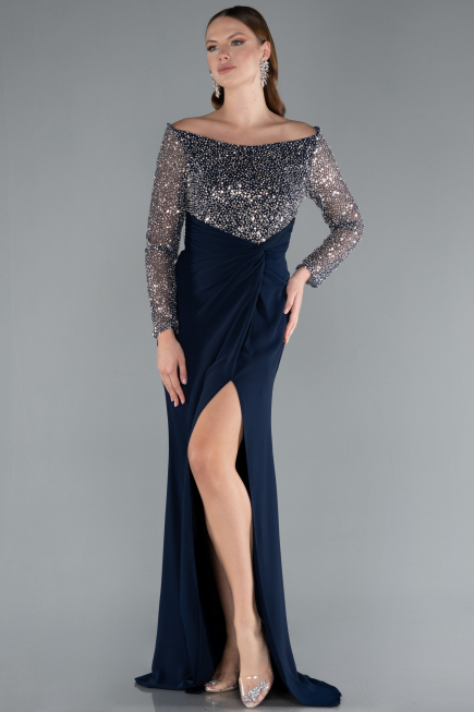 Long Navy Blue Evening Dress ABU4896