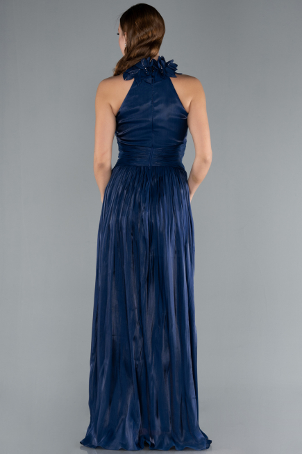 Navy Blue Halter Neck Long Chiffon Evening Dress ABU4811