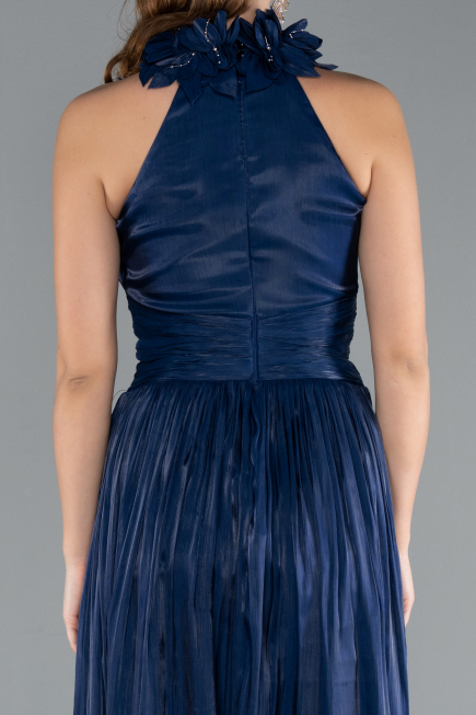 Navy Blue Halter Neck Long Chiffon Evening Dress ABU4811
