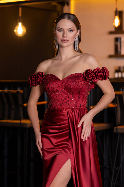 Long Burgundy Satin Evening Dress ABU4895
