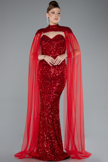 Long Red Scaly Evening Dress ABU4910