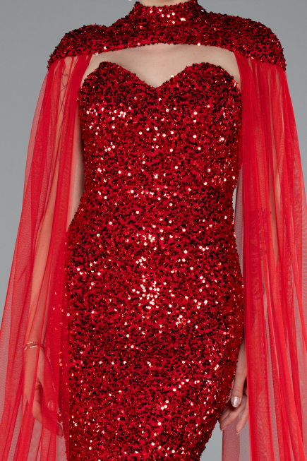 Long Red Scaly Evening Dress ABU4910