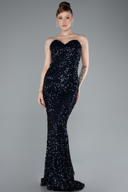 Long Navy Blue Scaly Evening Dress ABU4910