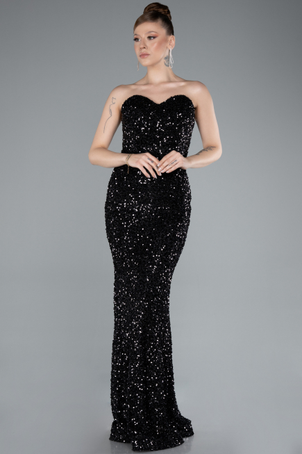Long Black Scaly Evening Dress ABU4910