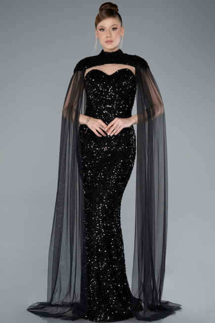 Long Black Scaly Evening Dress ABU4910