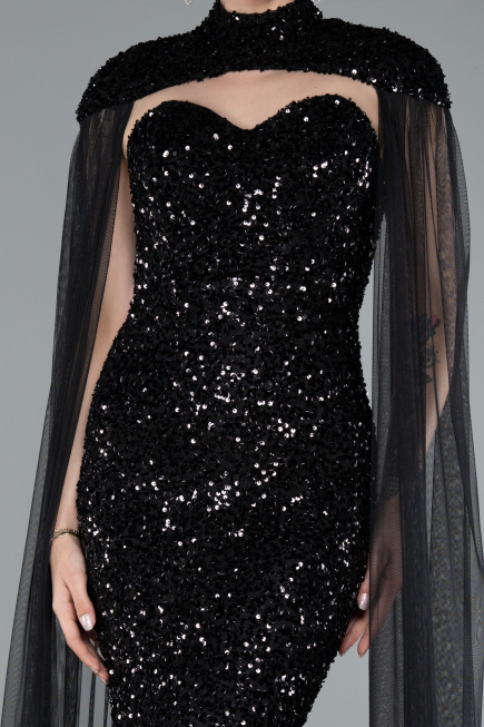 Long Black Scaly Evening Dress ABU4910