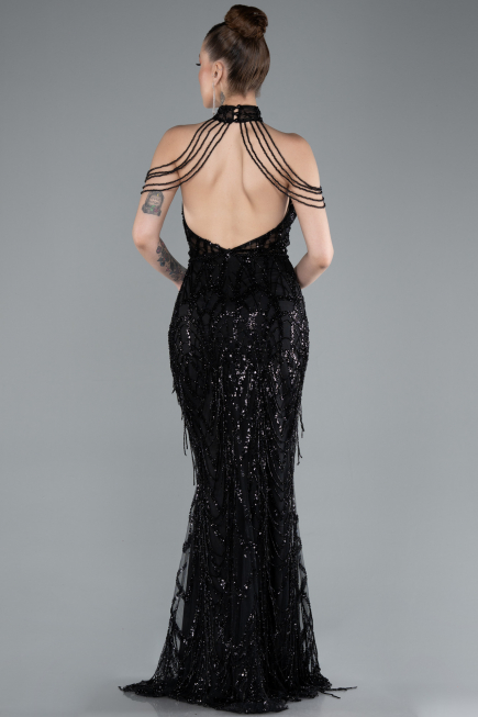 Long Black Beaded Evening Dress ABU4912