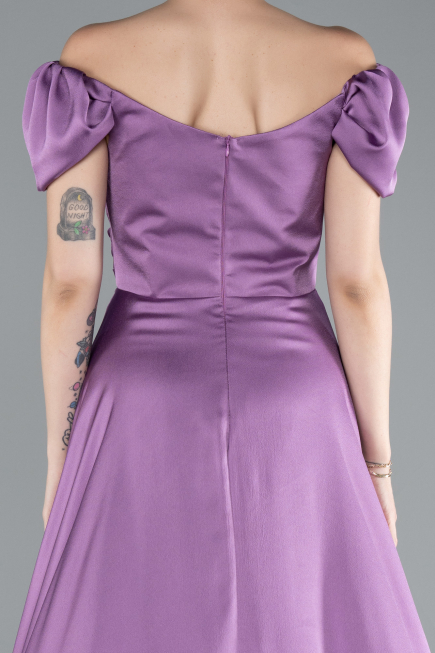 Lila Boat Neck Slit Long Satin Prom Gown ABU4508