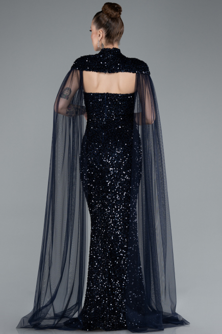 Long Navy Blue Scaly Evening Dress ABU4910
