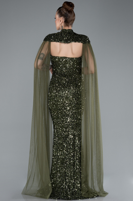 Long Olive Drab Scaly Evening Dress ABU4910