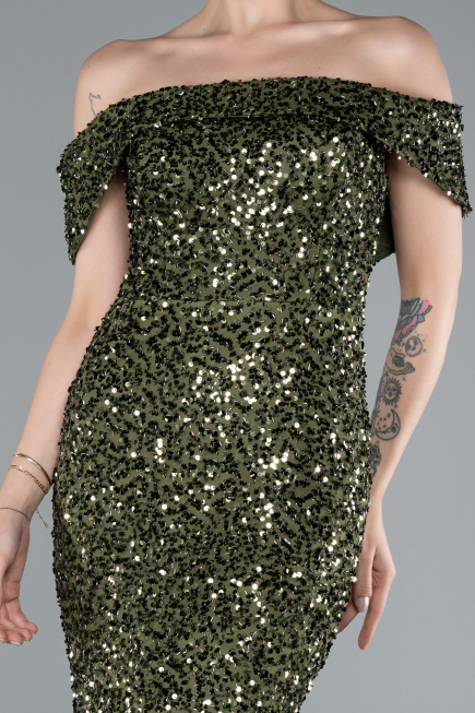 Olive Drab Off The Shoulder Long Sequin Mermaid Prom Dress ABU4778