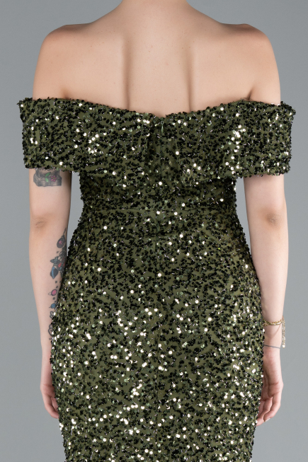Olive Drab Off The Shoulder Long Sequin Mermaid Prom Dress ABU4778