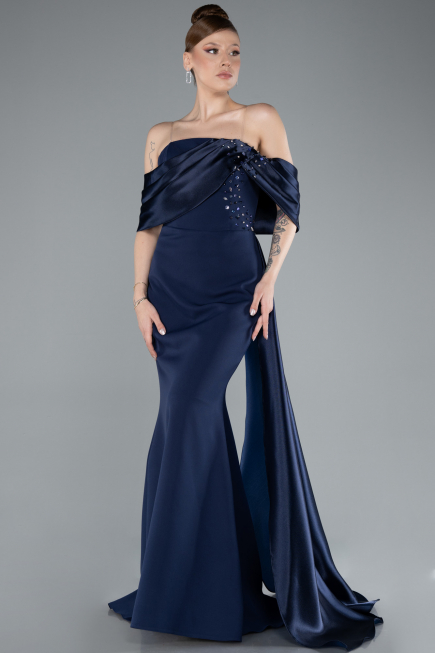 Long Navy Blue Mermaid Prom Dress ABU4920