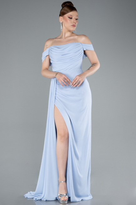 Long Light Blue Chiffon Evening Dress ABU4925