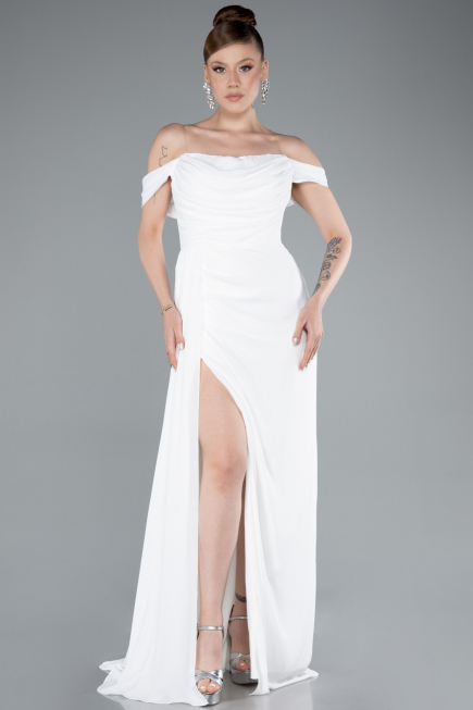 Long White Chiffon Evening Dress ABU4925
