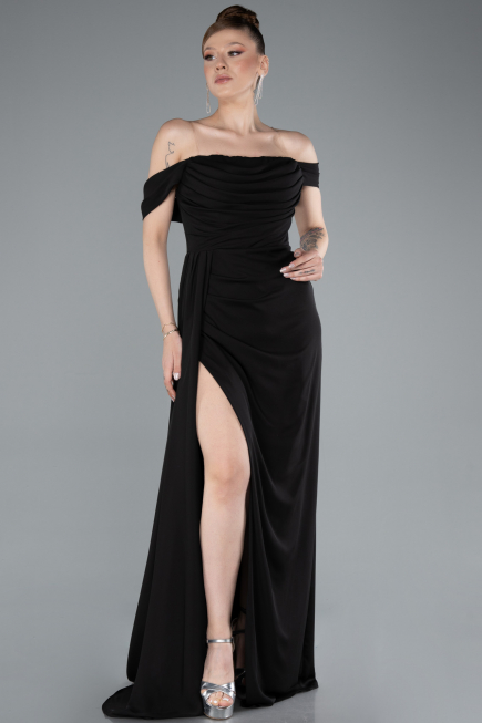Long Black Chiffon Evening Dress ABU4925
