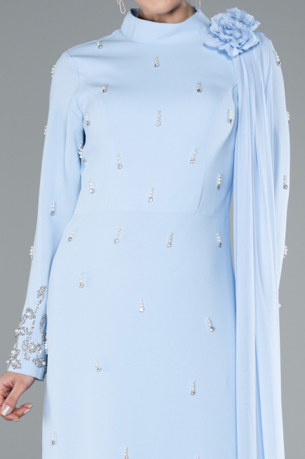 Long Light Blue Hijab Dress ABU4931