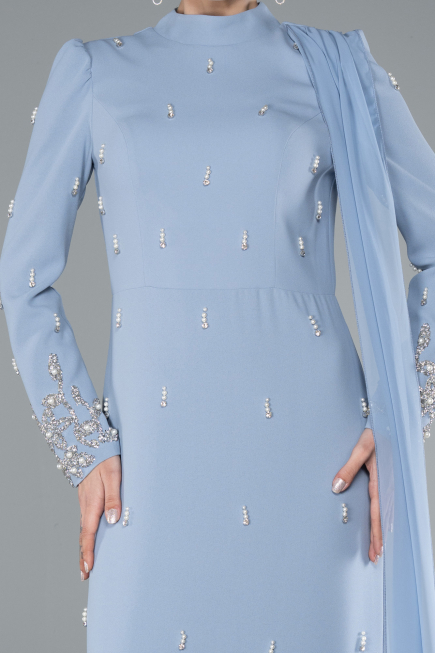 Long Grey-Indigo Hijab Dress ABU4931