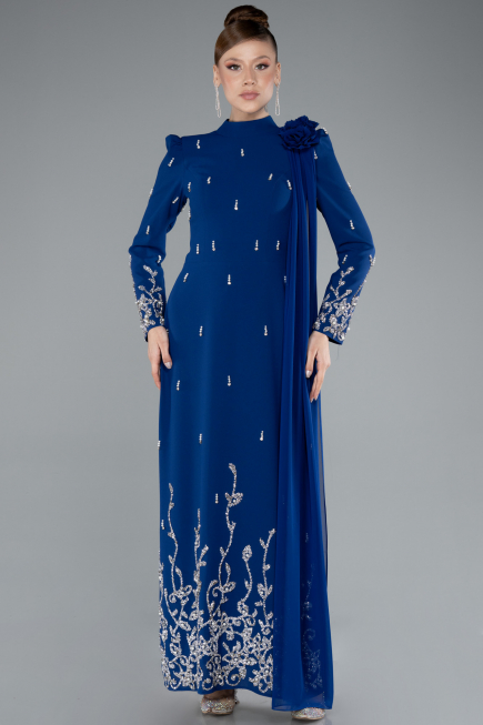 Long Sax Blue Hijab Dress ABU4931