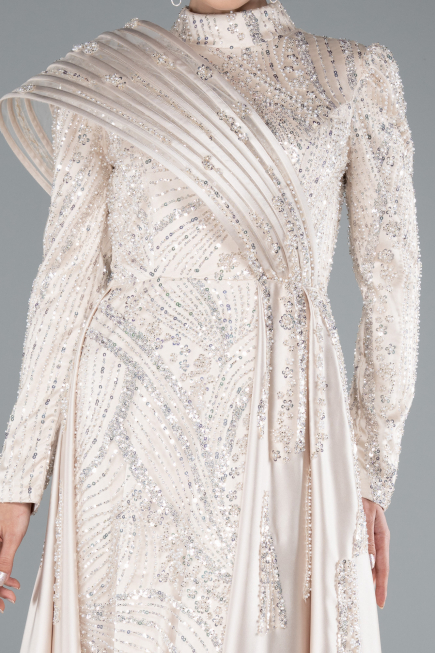 Long Beige Hijab Dress ABU4932