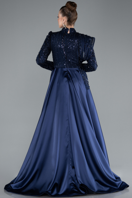 Long Navy Blue Hijab Dress ABU4932