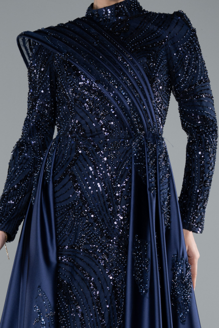 Long Navy Blue Hijab Dress ABU4932