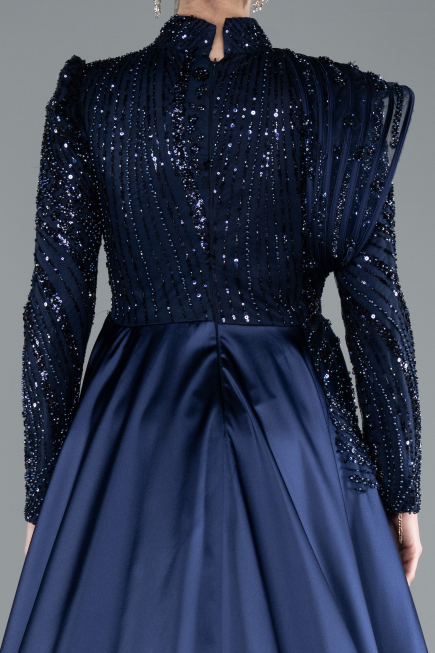 Long Navy Blue Hijab Dress ABU4932
