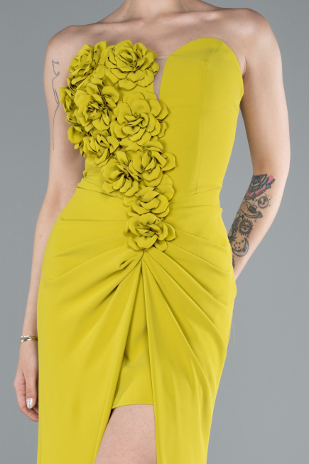 Pistachio Green Strapless Slit Long Prom Gown ABU4213