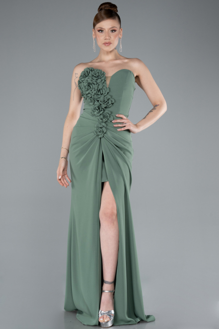 Olive Drab Strapless Slit Long Prom Gown ABU4213