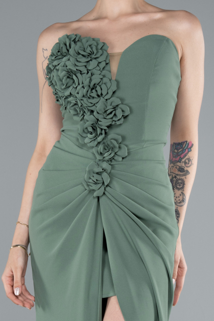 Olive Drab Strapless Slit Long Prom Gown ABU4213
