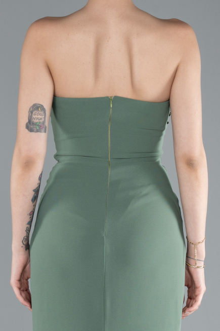 Olive Drab Strapless Slit Long Prom Gown ABU4213
