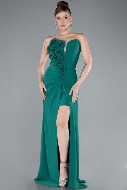 Green Strapless Slit Long Prom Gown ABU4213