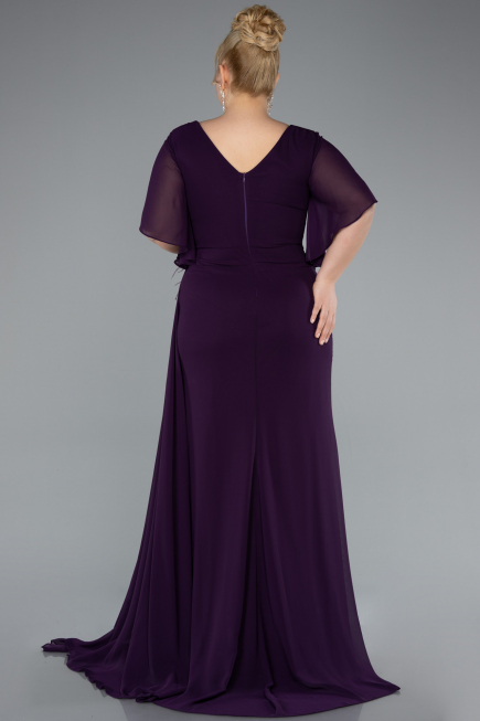Long Dark Purple Chiffon Plus Size Evening Dress ABU4911