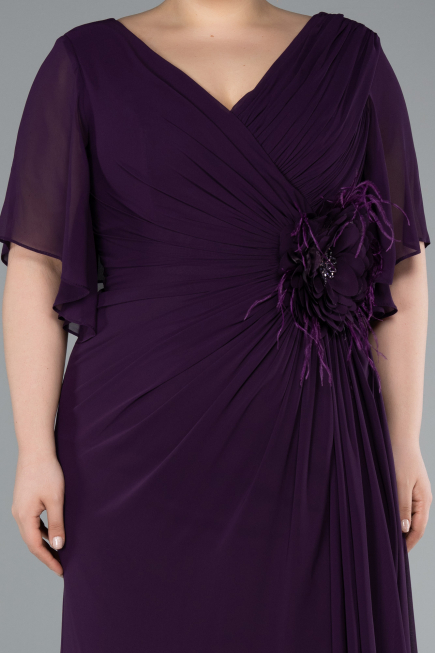 Long Dark Purple Chiffon Plus Size Evening Dress ABU4911