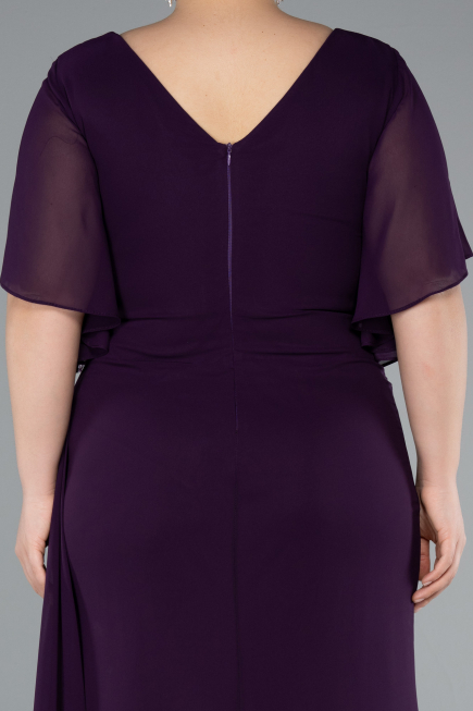 Long Dark Purple Chiffon Plus Size Evening Dress ABU4911