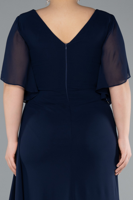 Long Navy Blue Chiffon Plus Size Evening Dress ABU4911