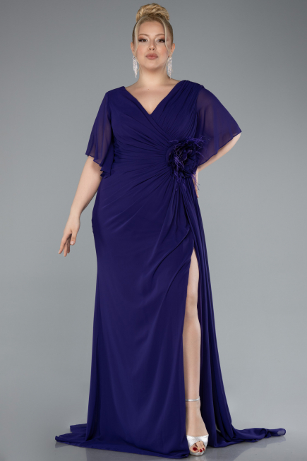 Long Purple Chiffon Plus Size Evening Dress ABU4911