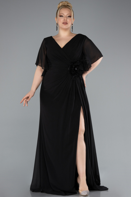 Long Black Chiffon Plus Size Evening Dress ABU4911