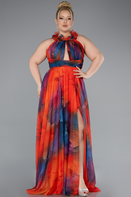 Long Orange Plus Size Evening Gown ABU4902