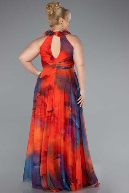 Long Orange Plus Size Evening Gown ABU4902