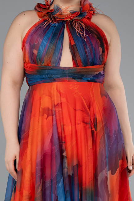 Long Orange Plus Size Evening Gown ABU4902