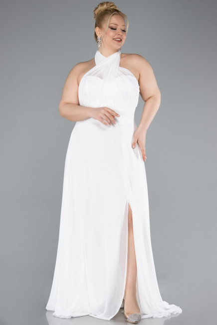 Long White Chiffon Formal Plus Size Dress ABU4951