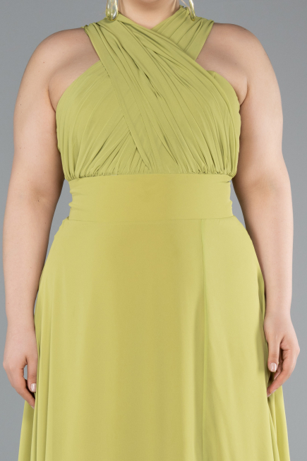 Long Pistachio Green Chiffon Formal Plus Size Dress ABU4951