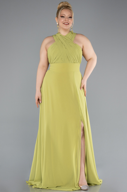 Long Pistachio Green Chiffon Formal Plus Size Dress ABU4951