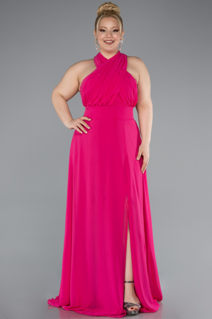 Long Fuchsia Chiffon Formal Plus Size Dress ABU4951
