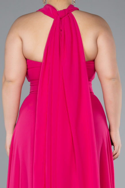 Long Fuchsia Chiffon Formal Plus Size Dress ABU4951