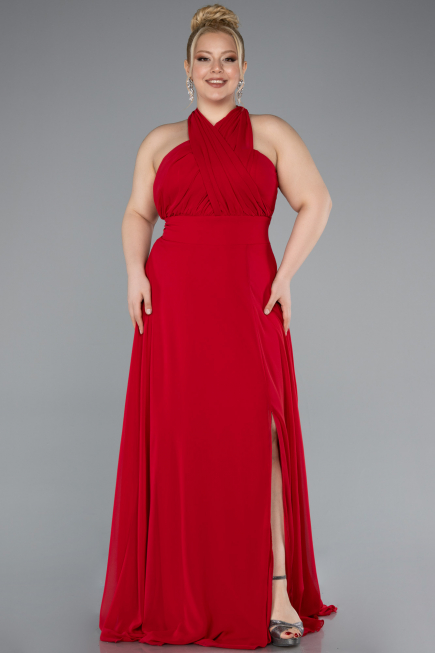 Long Red Chiffon Formal Plus Size Dress ABU4951