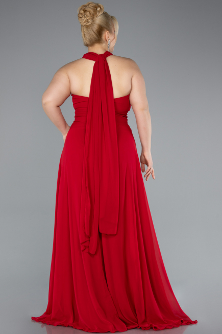 Long Red Chiffon Formal Plus Size Dress ABU4951