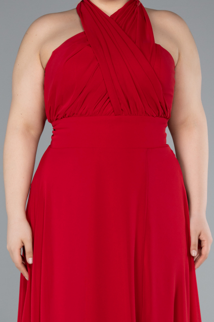Long Red Chiffon Formal Plus Size Dress ABU4951